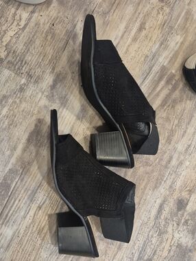 Black Suede Block Heel Peep-Toe Booties